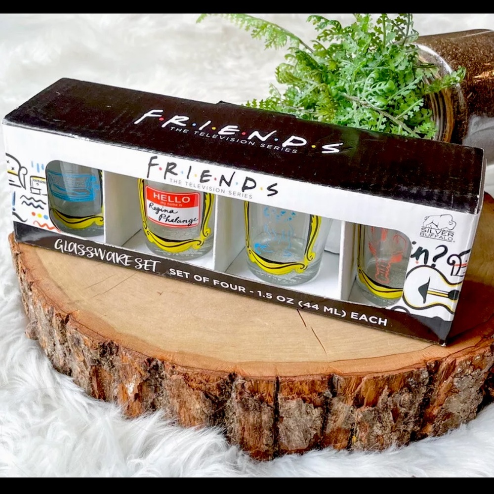 Friends TV Show Shot Glass 4pc Set 799188 NEW Lobster Cat Couch Regina Phalange
